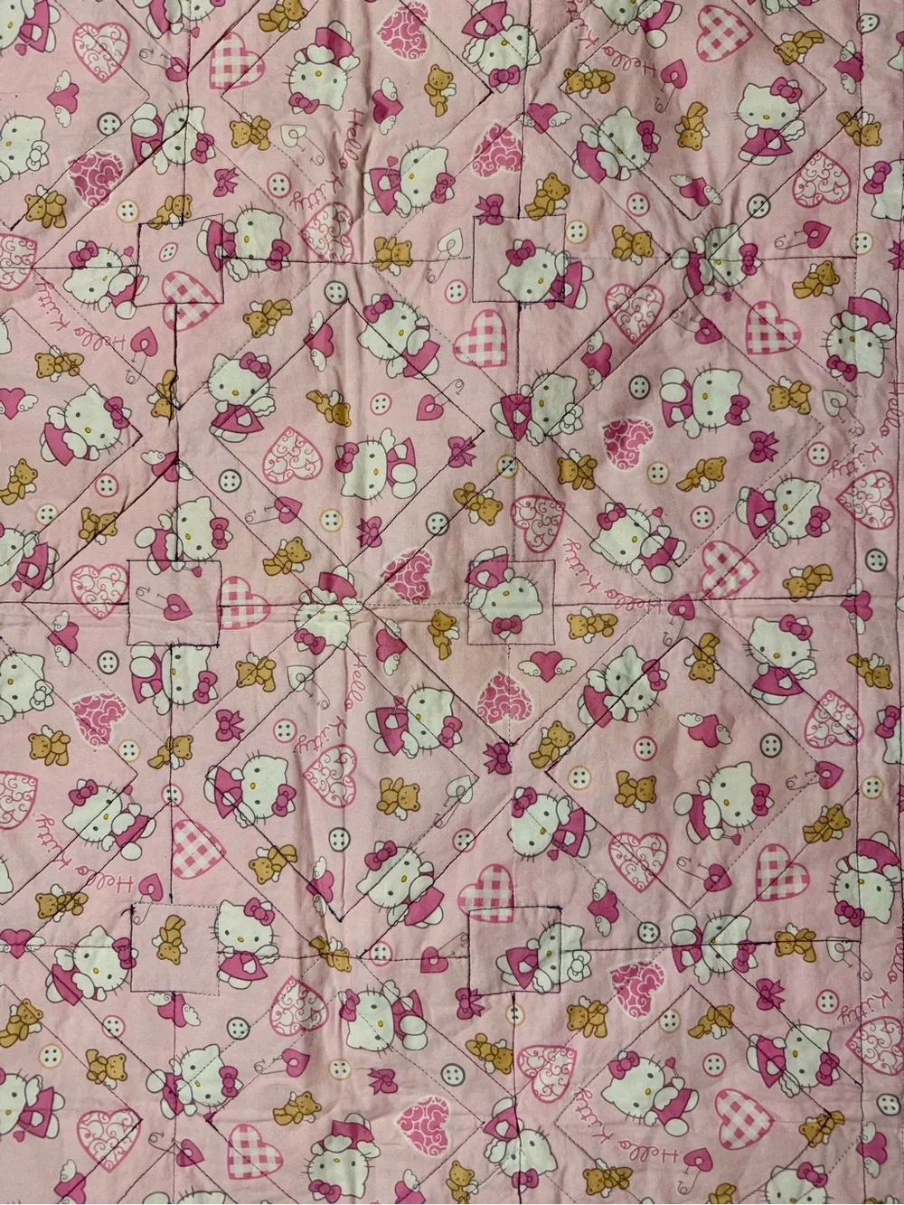 Vintage 2003 Hello Kitty Sanrio Handmade Baby Quilt Pink Y2K Blanket